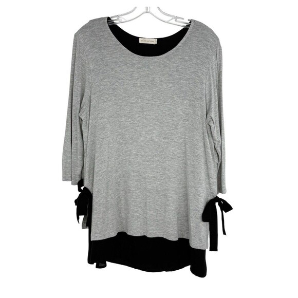 Pebble and Stone Gray Black Layered Tunic Top L Bow Tie Sides Asymmetrical Hem - Picture 2 of 16